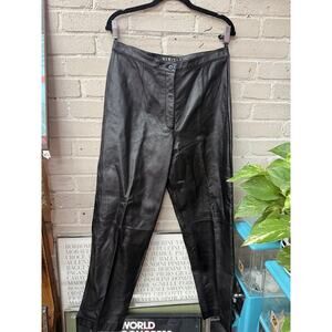 Vintage 90s Y2K Mixit Black Leather Moto Straight High Rise Pants Sz 14P Trouser